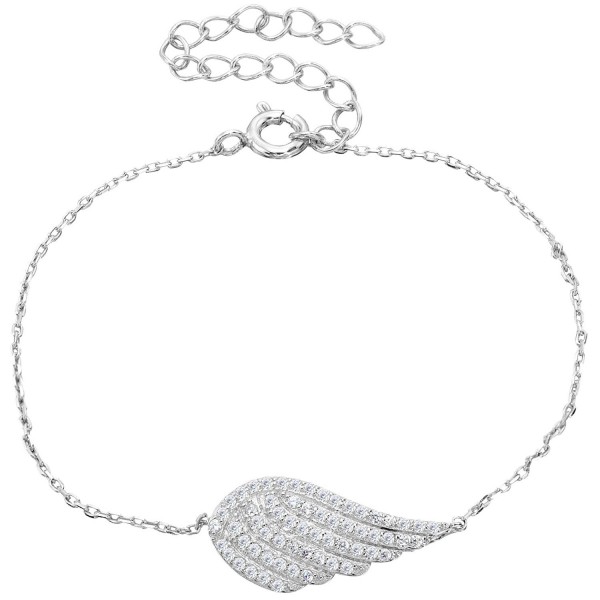 EVER FAITH 925 Sterling Silver Full CZ Angel Wing Feather Adjustable Hand Chain Link Bracelet Clear - CU127ONQS1H