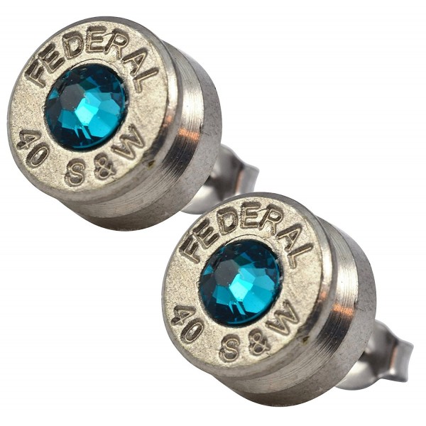 Little Black Gun Nickel Plated 40 S&W Bullet Shell Crystal Stud Earrings in Vibrant Blue - C1127BOU0Q3