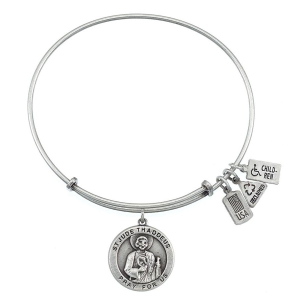 Wind & Fire Saint Jude Medal Silver Finish Charm Bangle - CE12CDTF5FR