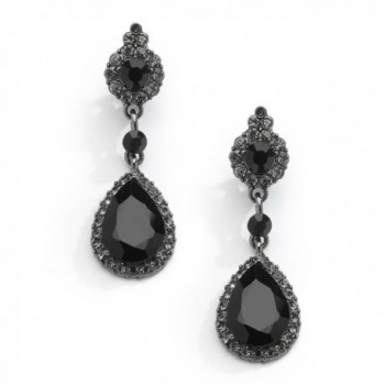 Mariell Jet Black Crystal Clip On with Pave Frames and Teardrop Dangles - for Proms and Wedding Parties - CI17XQ5C0RN