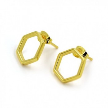 Honey Cube Minimalist Stud Earrings 14K Gold Plated - C412GHYW2EB