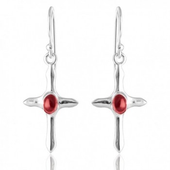 925 Oxidized Sterling Silver Oval Gemstone Cross Dangle Earrings - Red Coral - CG12L13QX93