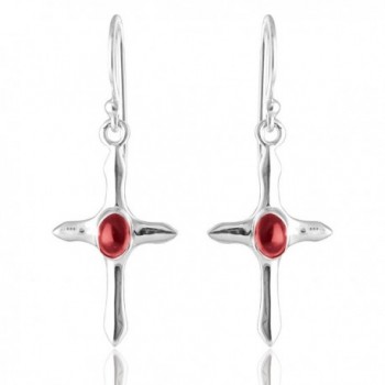 925 Oxidized Sterling Silver Oval Gemstone Cross Dangle Earrings - Red Coral - CG12L13QX93