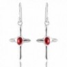 925 Oxidized Sterling Silver Oval Gemstone Cross Dangle Earrings - Red Coral - CG12L13QX93