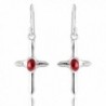 925 Oxidized Sterling Silver Oval Gemstone Cross Dangle Earrings - Red Coral - CG12L13QX93