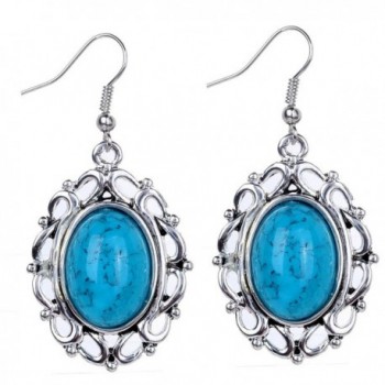 YAZILIND Vintage Blue Oval Dangle Drop Hook Earrings Women Gift - CG11NXHDGT1