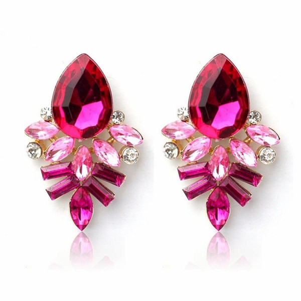 Bolayu Crystal Drop Alloy Ear Studs Women Lady Rhinestone Earrings - Hot Pink - C512L5I0LLZ