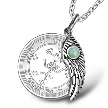 Archangel Thavael Sigil Amulet Magic Powers Angel Wing Charm Green Quartz Pendant 22 Inch Necklace 