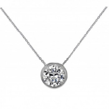 Solitaire Pendant Necklace .925 Sterling Silver Round 6mm CZ Bezel Set 16" - 18" FREE Box - CZ11DFR9AX9