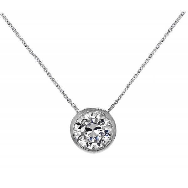 Solitaire Pendant Necklace .925 Sterling Silver Round 6mm CZ Bezel Set 16" - 18" FREE Box - CZ11DFR9AX9