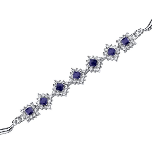 Created Blue Sapphire Bracelet Sterling Silver Halo Style CZ Accent - CW1141DWWAT