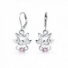 Bling Jewelry CZ Simulated Pink Sapphire Kitty Cat Sterling Silver Leverback Dangle Earrings - CA11NCUNUCH