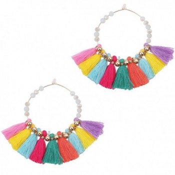 Statement Tassel Earrings Tassels Hoop Earrings Crystal Beaded - multi-color - CE17Z2U5GMZ