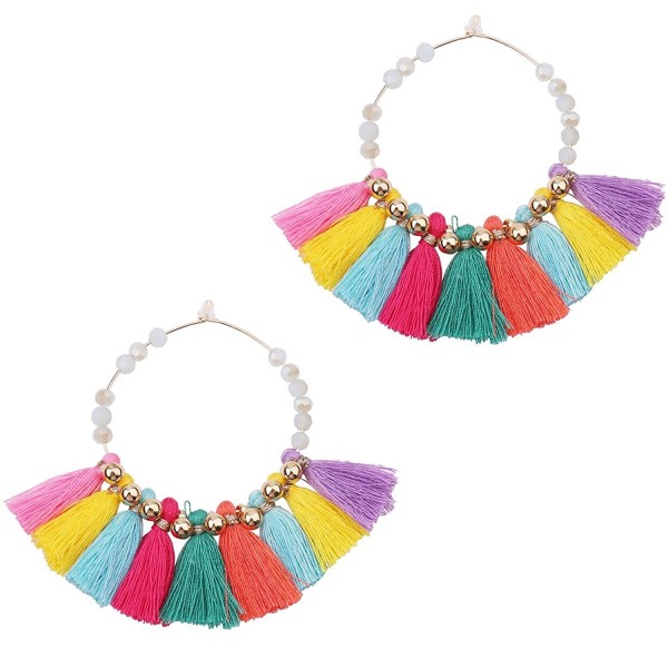 Statement Tassel Earrings Tassels Hoop Earrings Crystal Beaded - multi-color - CE17Z2U5GMZ