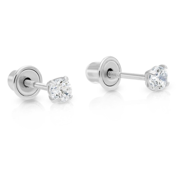 14k White Gold Cubic Zirconia Stud Earrings with Screw Backs (2.5mm) - CQ12BLUDQF5