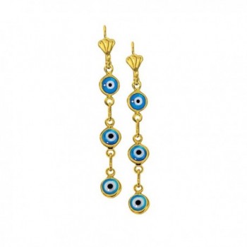 Blue Evil Eye 14K Yellow Gold Plated Dangling Charm Earrings - CQ12N7UO6UX