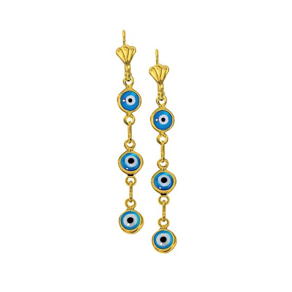 Blue Evil Eye 14K Yellow Gold Plated Dangling Charm Earrings - CQ12N7UO6UX