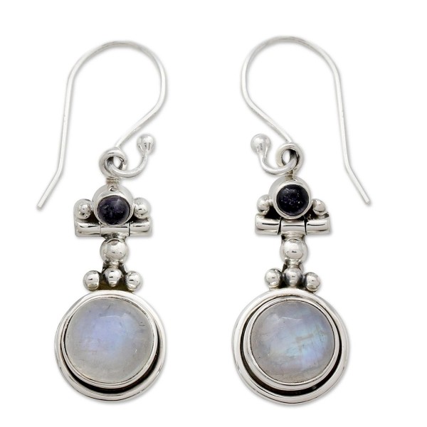 NOVICA .925 Sterling Silver- Rainbow Moonstone- and Iolite Dangle Earrings- 'Misty Moon' - CZ111ZH4XWP