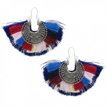 Bohemian Women Big Long Tassel Fringe Dangle Earrings for Girls Party Gift - Blue - CX1867XLAY0