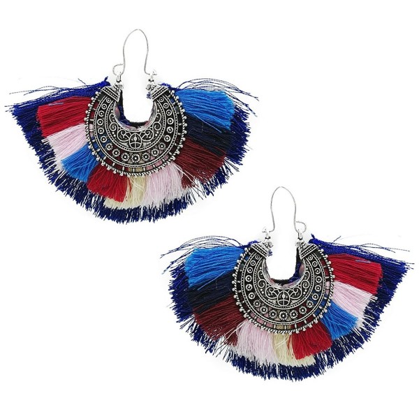 Bohemian Women Big Long Tassel Fringe Dangle Earrings for Girls Party Gift - Blue - CX1867XLAY0