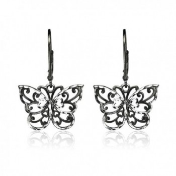 Sterling Two Tone Diamond cut Butterfly Leverback