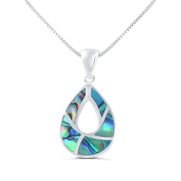 Sterling Silver Tear-drop Iridescence Abalone Shell Necklace Earrings Set - CH12CNUW1JJ