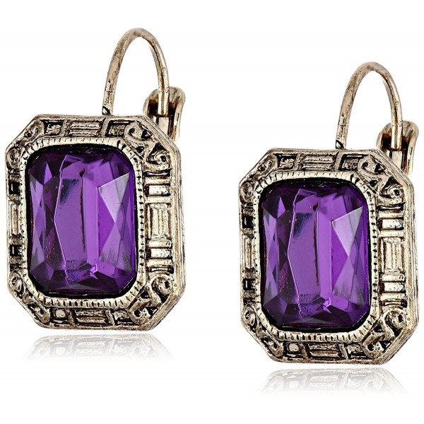 1928 Jewelry "Deep Siberian" Square Faceted Drop Earrings - Amethyst / Gold-Tone - C6110GT7951