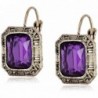 1928 Jewelry "Deep Siberian" Square Faceted Drop Earrings - Amethyst / Gold-Tone - C6110GT7951