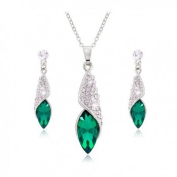 Jane Stone Fashion Rhinestone Jewelry Set Twisted Emerald Crystal Wedding Necklace Earring for Women - Silver - CO17AZM3TQM