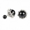 925 Sterling Silver Plated CZ Two-Tone Hollow Lace double-faced Simulated Pearl Women Stud Earrings-Black - CV17WTMMRE9