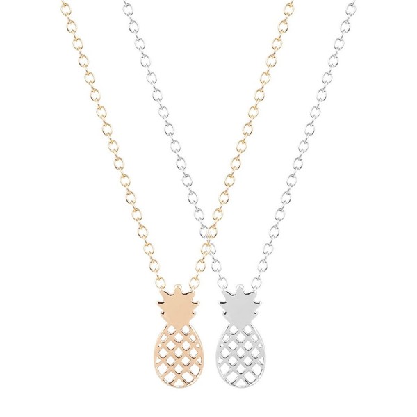 Qiandi Pineapple Statement Necklace Minimalist - one Gold one Silver - CK182OEISLU