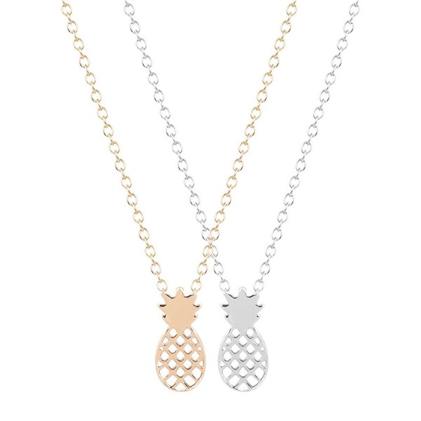 Qiandi Pineapple Statement Necklace Minimalist - one Gold one Silver - CK182OEISLU