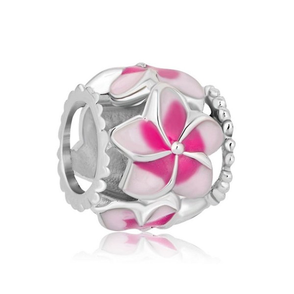 CharmSStory Orchid Flower Love Enamel Charm Beads Charms For Bracelets - Pink - CR129IM3WBL