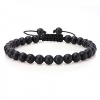 JewelrieShop Adjustable Synthetic Birthstones Bracelets - 6mm Synthetic Matt Black Onyx - CQ11HFWCX49