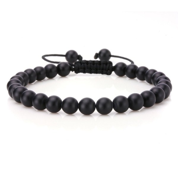 JewelrieShop Adjustable Synthetic Birthstones Bracelets - 6mm Synthetic Matt Black Onyx - CQ11HFWCX49