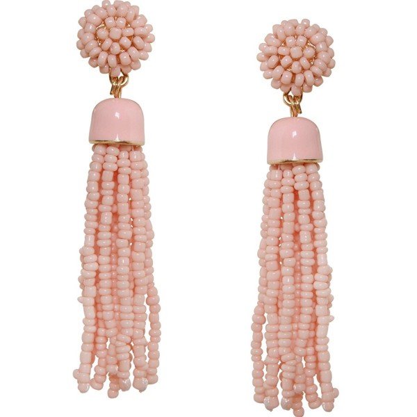 Humble Chic Lightweight Soiree Tassel Earrings - Long Beaded Fringe Drop Statement Dangles - Light Pink - C017YOADG4Q