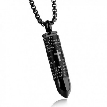 Mens Cross Pendant Necklace For Men English Urn Lord's Prayer Stainless Steel Ash Memorial Bullet Chain - black - C31807XG55I