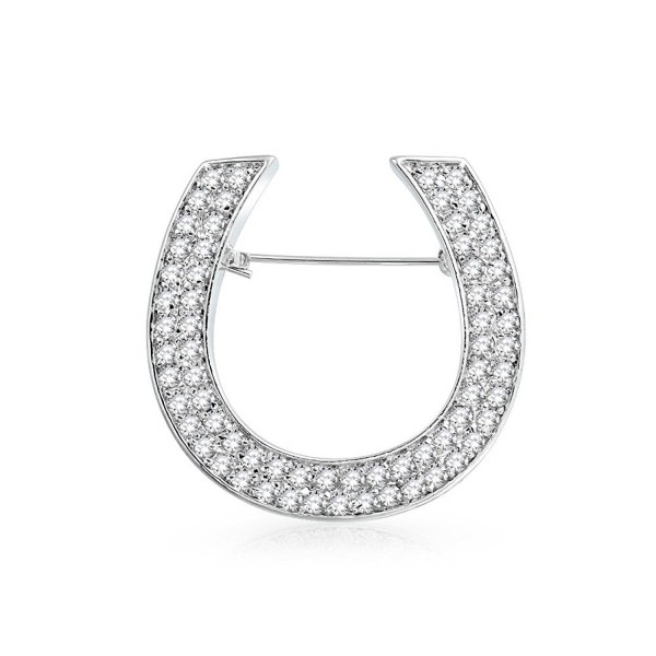 Bling Jewelry Pave CZ Equestrian Brooch Lucky Horseshoe Pin Rhodium Plated - CW113AIXUZ7