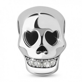 TINYSAND Jewelry Dia De Los Muertos 925 Sterling Silver Skull Charm Bead with Cubic Zirconia for Bracelets - CW1859H72U3