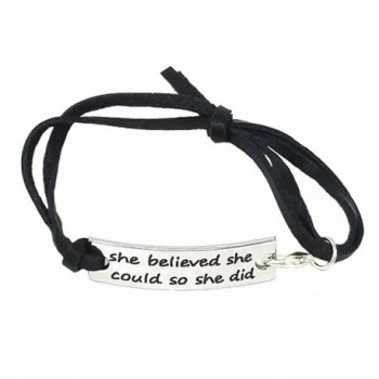 A-Ha - She Believed She Could So She Did" Inspirational Leather Bracelet - Black - CG128UIUCHV
