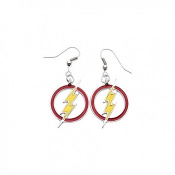 DC Comics Silvertone The Flash Color Lightning Bolt Logo Dangle Earrings with Gift Box) - CS129VZUOAV