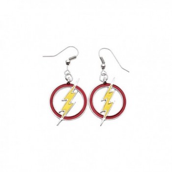 DC Comics Silvertone The Flash Color Lightning Bolt Logo Dangle Earrings with Gift Box) - CS129VZUOAV