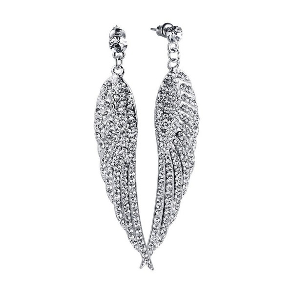 Vnox Jewelry Luxury Platinum Plated Angel Wings Cubic Zirconia Crystal Needle Drop Earrings - CA129M9YUKH