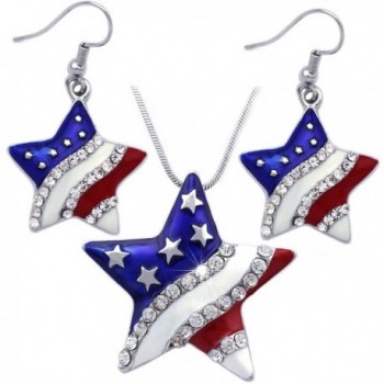 4th of July USA American Flag Star Pendant Necklace Hook Earrings Set Gift Box - C611Q36AFVF