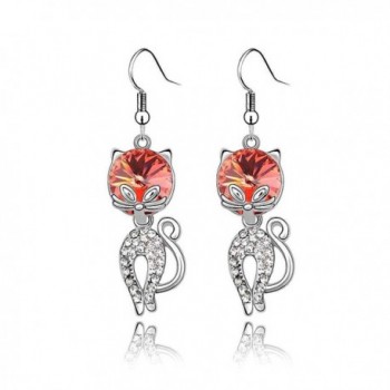 Crystal Diamond Accent Pussy Cat Earrings With A Gift Box- Made with SWAROVSKI Crystal. - Red - CI11EZ7AQAN