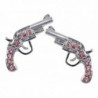 Small Silver Tone PINK Crystal Handgun Gun Pistol Stud Earrings for Teens and Women Fashion Jewelry - C6119S0AQ3P