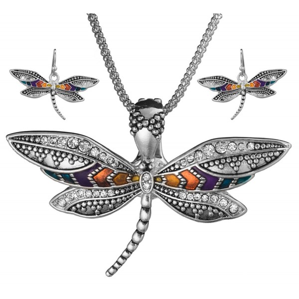 Caviar Texture Butterfly Dragonfly Marcasite Magnetic Pendant Necklace Set 18" Popcorn Chain - C111FLT0Y99