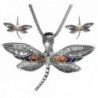 Caviar Texture Butterfly Dragonfly Marcasite Magnetic Pendant Necklace Set 18" Popcorn Chain - C111FLT0Y99