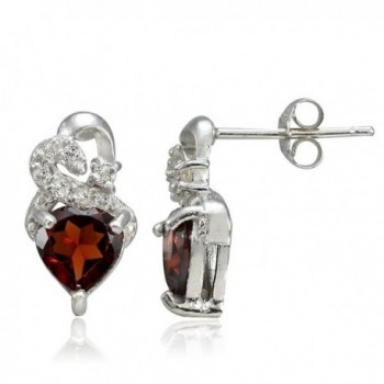 Sterling Silver Choice Of Birthstone Colors & White Topaz Double Heart Stud Earrings - Garnet - CL12GSJYXMT