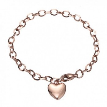 Stainless Steel Bracelets-HERACULS 316L Women's Chain Link Bracelet with Heart Charm 7.5 Inch - Rose Gold - CC12ODTKDF8